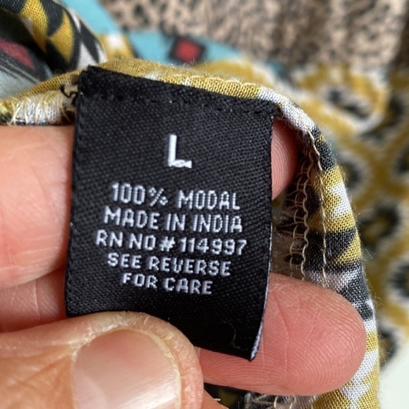 TOLANI Womens L Tunic Blouse Roll Tab Sleeve Button down Shirt Top Artsy Boho - Picture 7 of 8